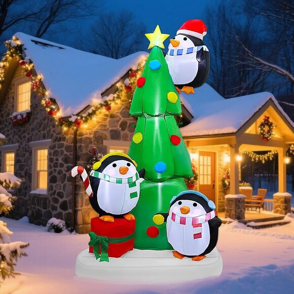 🆕8FT Christmas Inflatables Tree with Penguins Placing Star Outdoor Decorations - Picture 9 of 9
